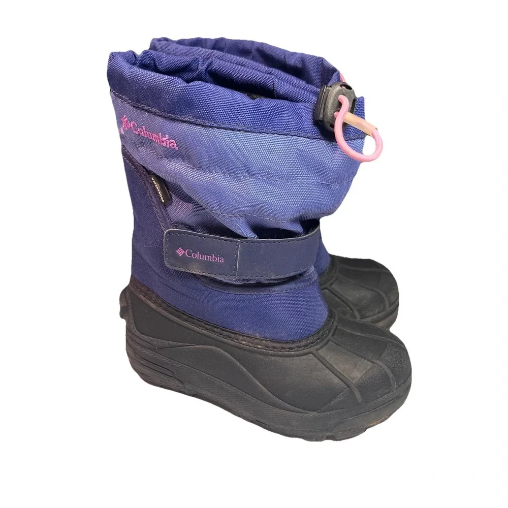 Columbia Powderbug Blue Purple Girls Sz 12 Insulated Waterproof Winter Boots EUC